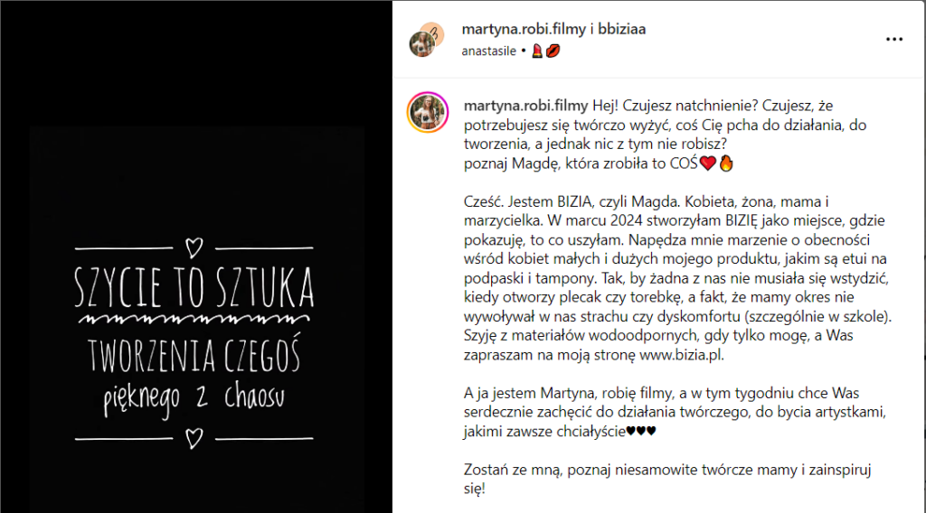 Screen, okładka z rolki z Instagrama we współpracy z @martyna.robi.filmy, pierwsza współpraca